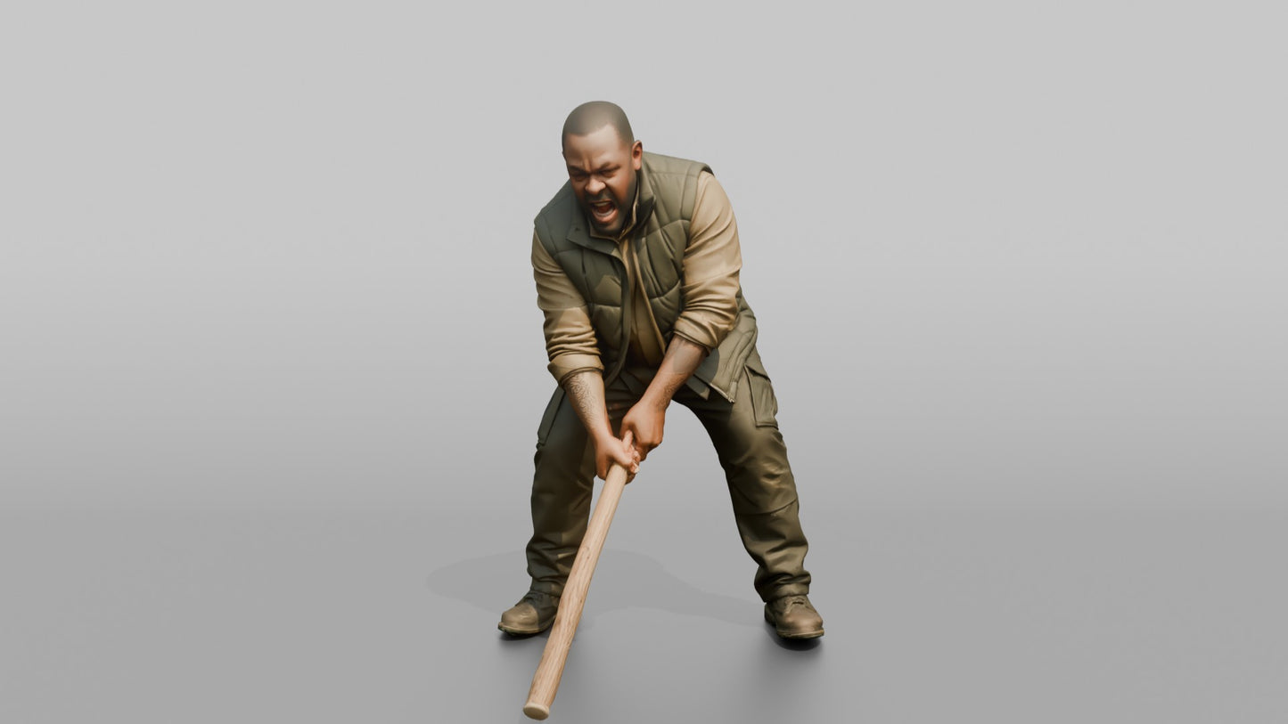 Protester Man Swinging a Bat
