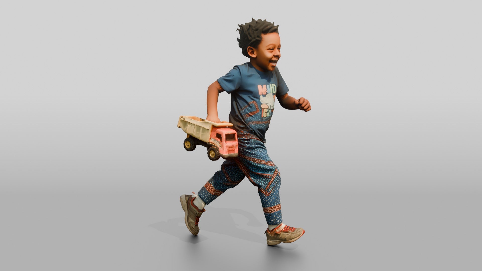 African Boy Running with a Toy Truck