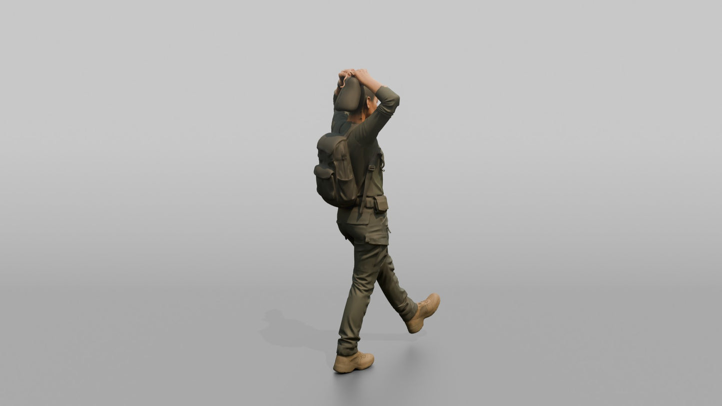 Protester Woman Walking and Adjusting Her Cap