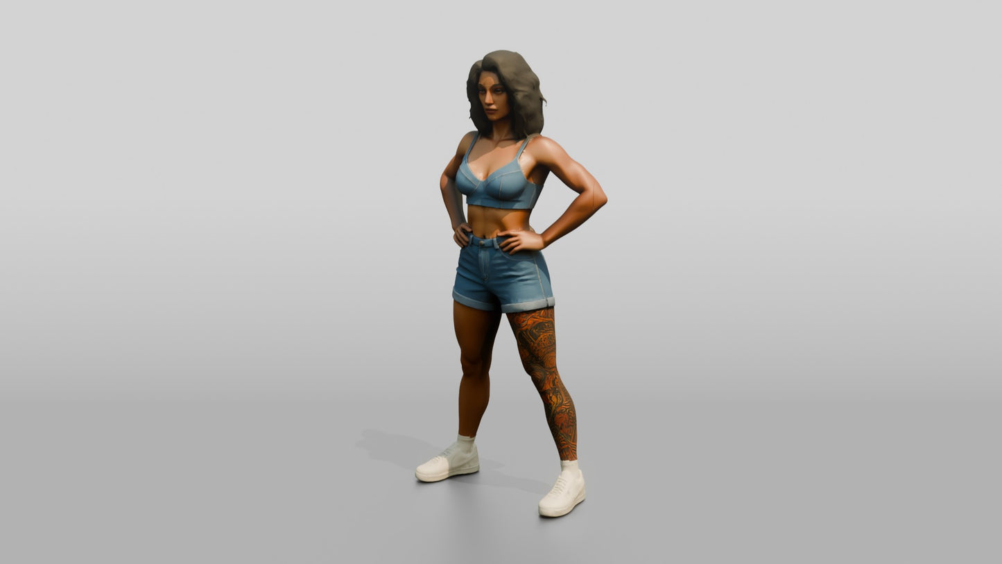 Tattooed Woman in Athletic Power Stance