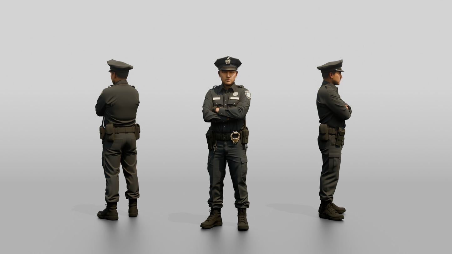 East Asian Male Guard in a Navy Blue Guard Uniform
