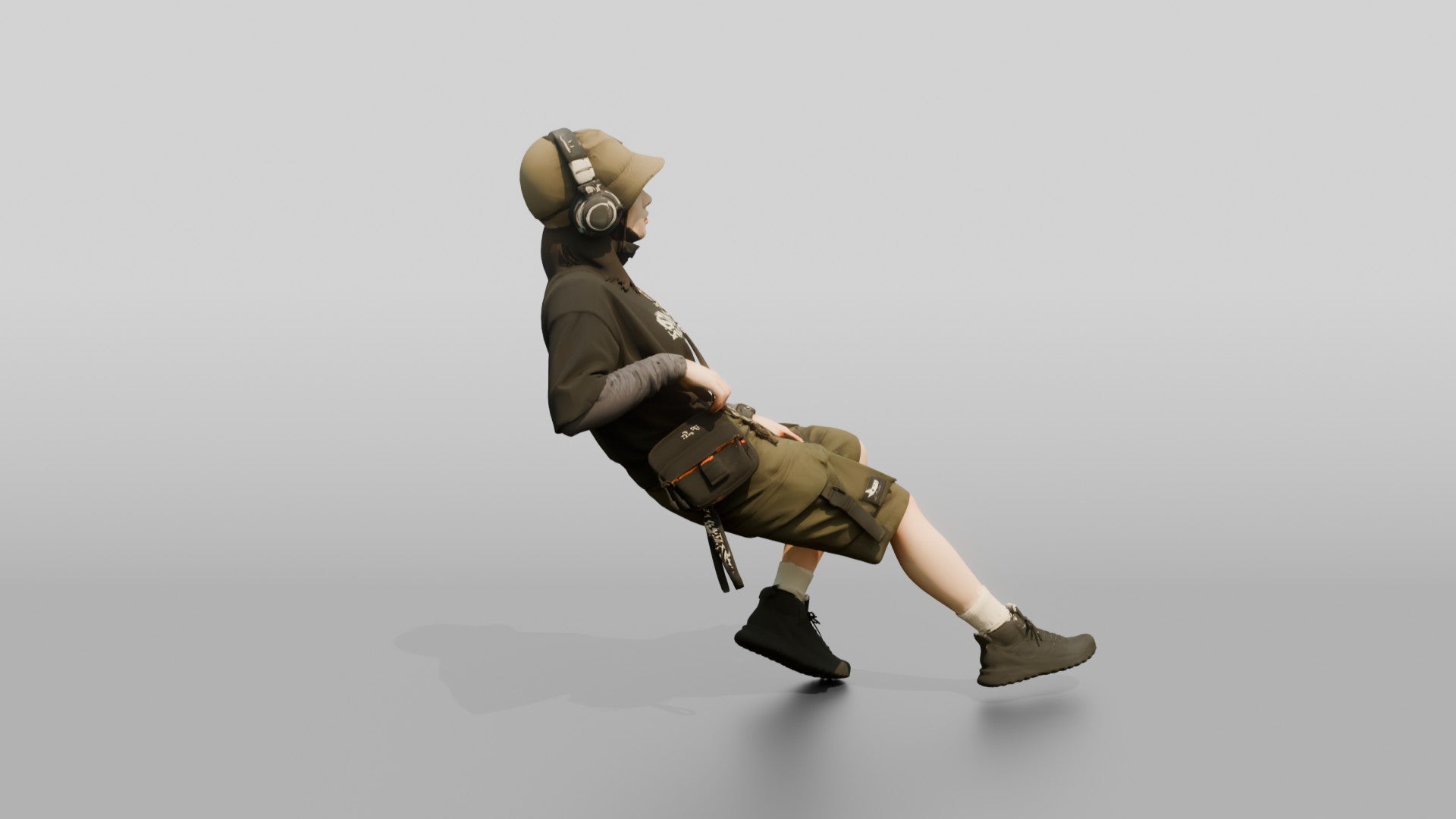 Streetwear Woman Lounging with Headphones