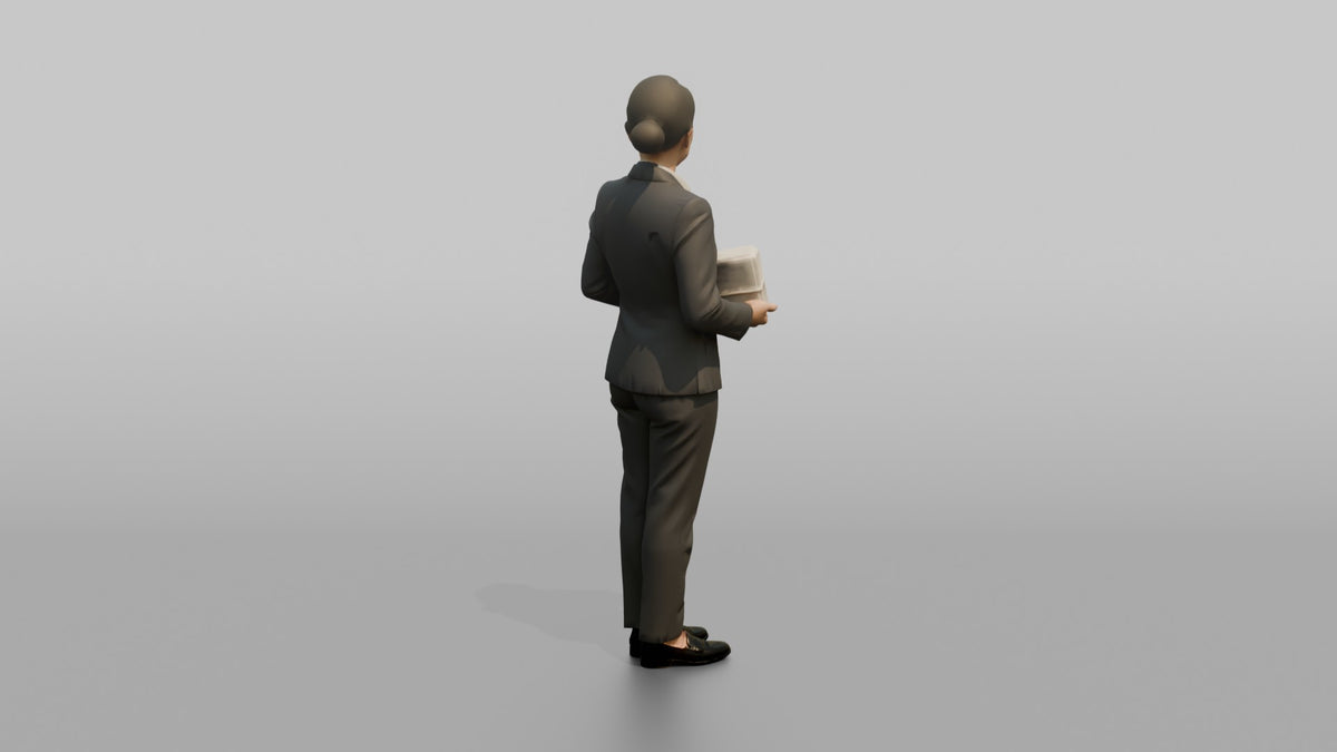 Receptionist Man Holding A Stack Of Registration Cards - 3D character model, view 3