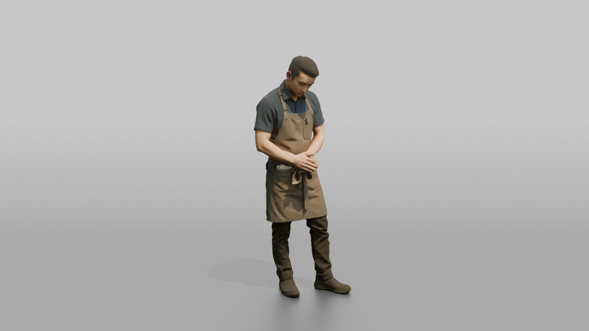 Server Woman Wiping Hands On An Apron - 3D character model, view 5