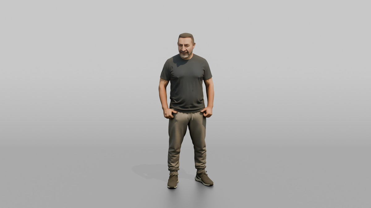 Physique Model Man Standing In A Relaxed Athletic Stance, Thumbs In Waistband - 3D character model, view 5