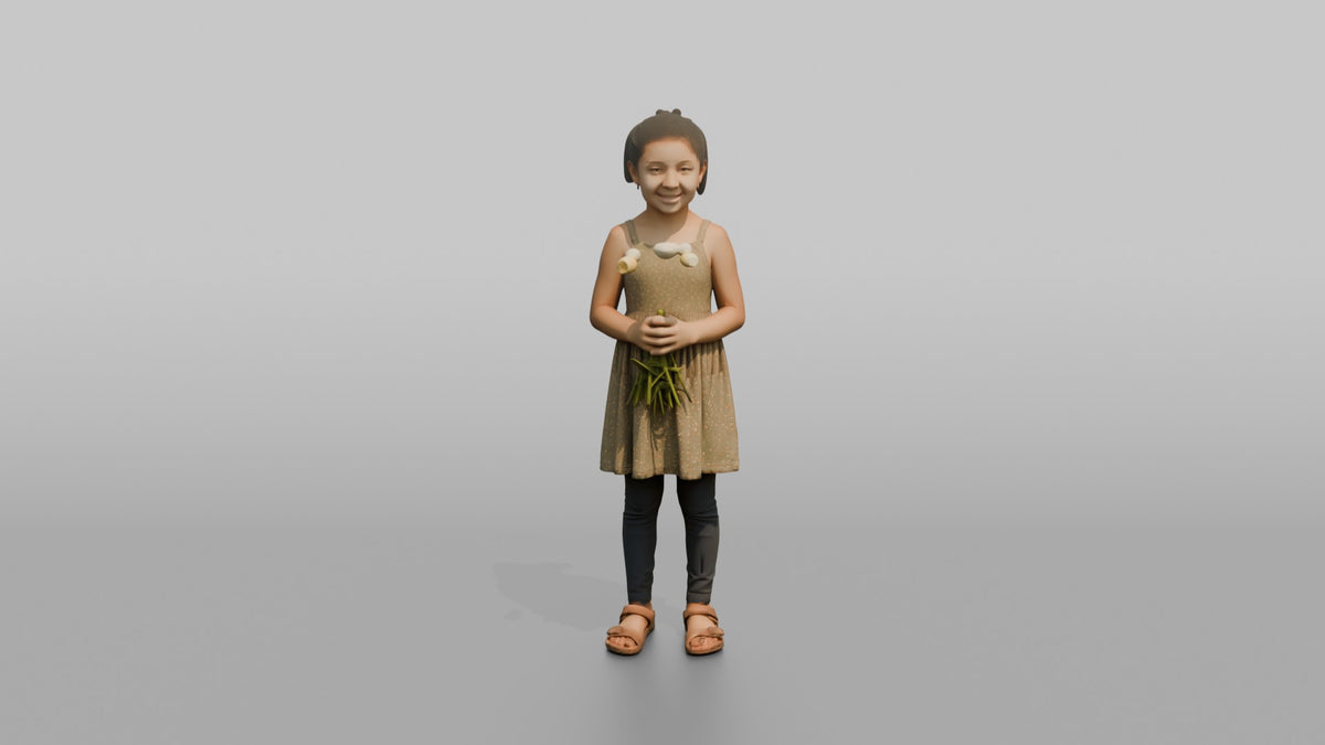 Daughter Holding A Handful Of Picked Flowers - 3D character model, view 5