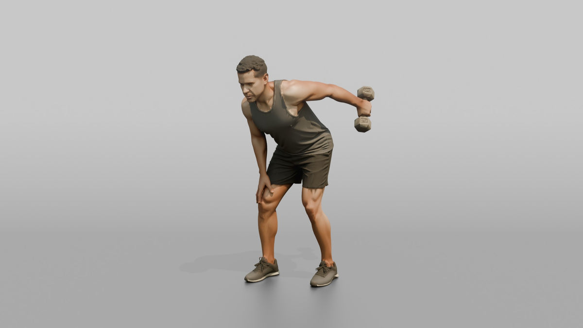 Weightlifter Man Performing A Tricep Kickback With A Dumbbell - 3D character model, view 5