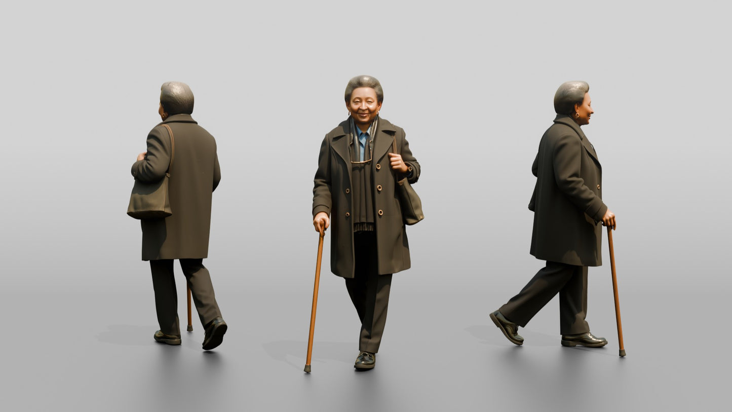 Elderly Black Woman Walking with a Cane