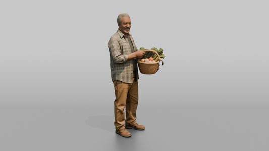 Grandfather Carrying A Wicker Garden Basket Of Vegetables - 3D character model