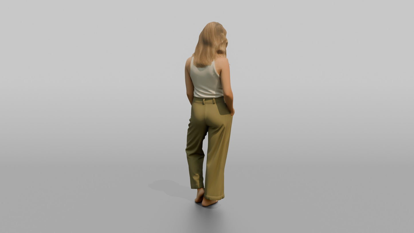 Woman Standing in Olive Green Linen Pants