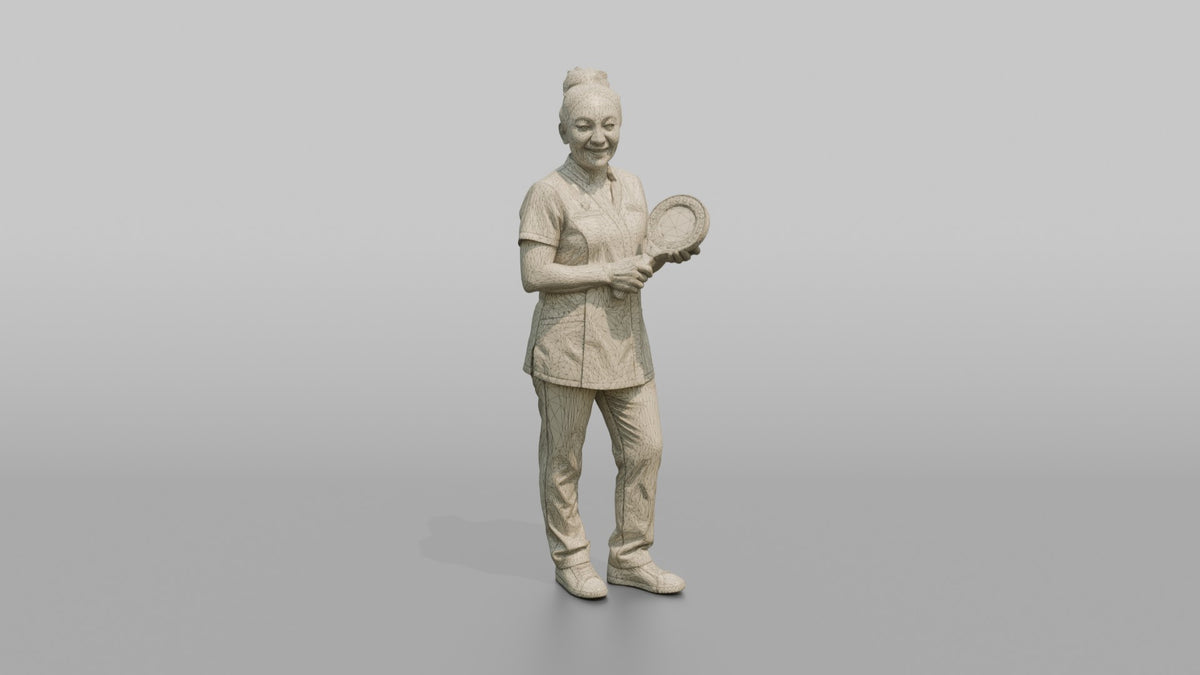 Esthetician Woman Holding A Magnifying Skincare Lamp - wireframe topology preview