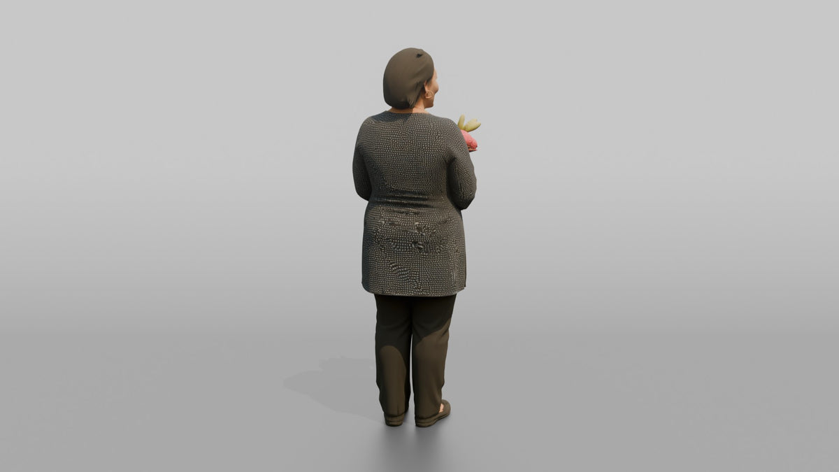 Mother Holding A Bouquet Of Flowers With Both Hands - 3D character model, view 3