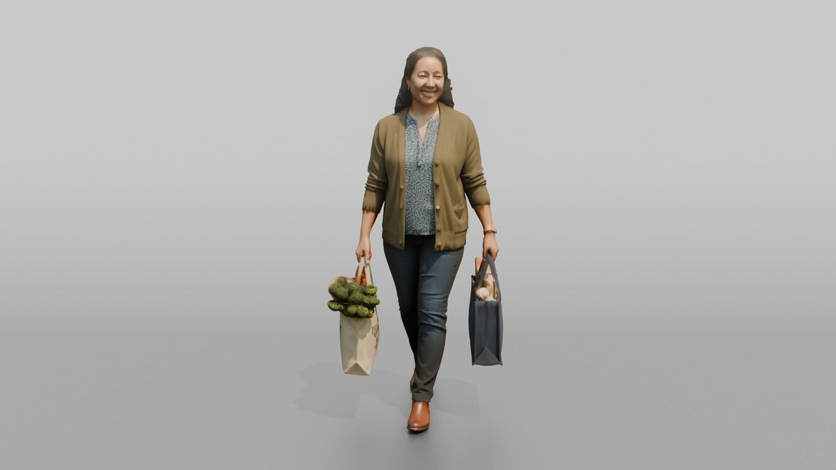 Mother Carrying A Shopping Bag In Each Hand - 3D character model, view 5
