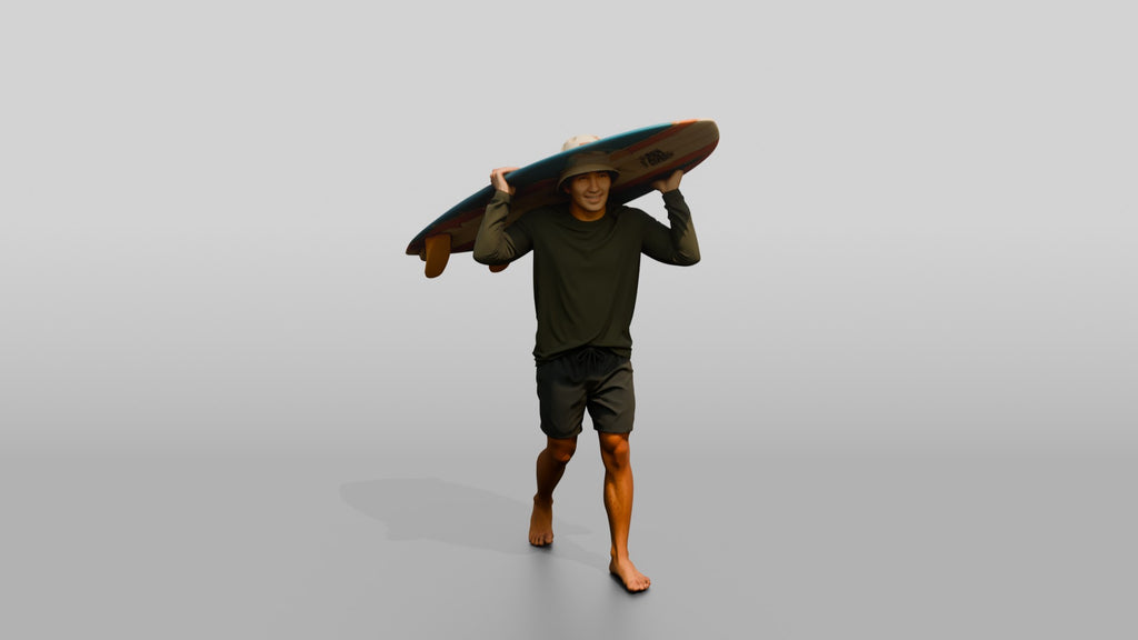 Man Lifting Surfboard Onto His Shoulder