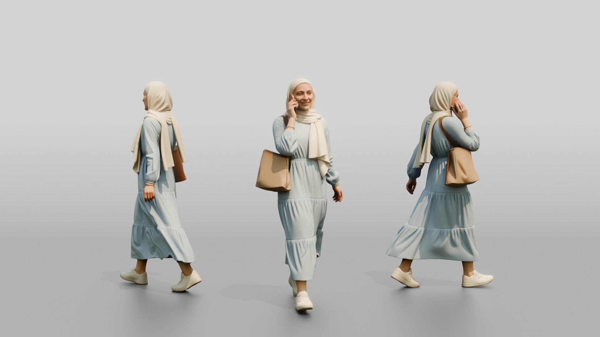 Slender Young Lebanese Woman in Hijab Walking and Texting