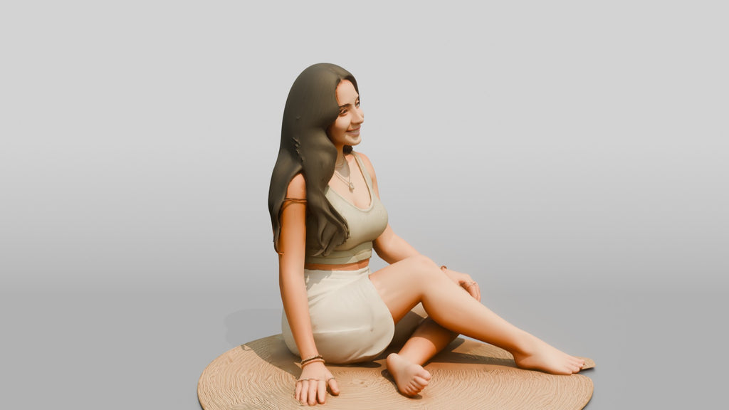Woman Sitting on a Woven Mat