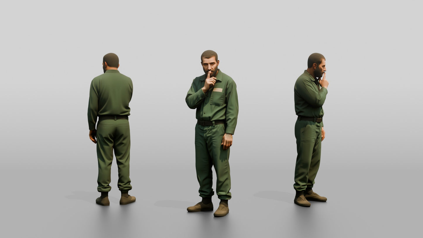 Middle Eastern Male Prisoner in a Dark Green Uniform