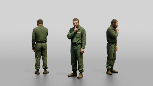 Middle Eastern Male Prisoner in a Dark Green Uniform