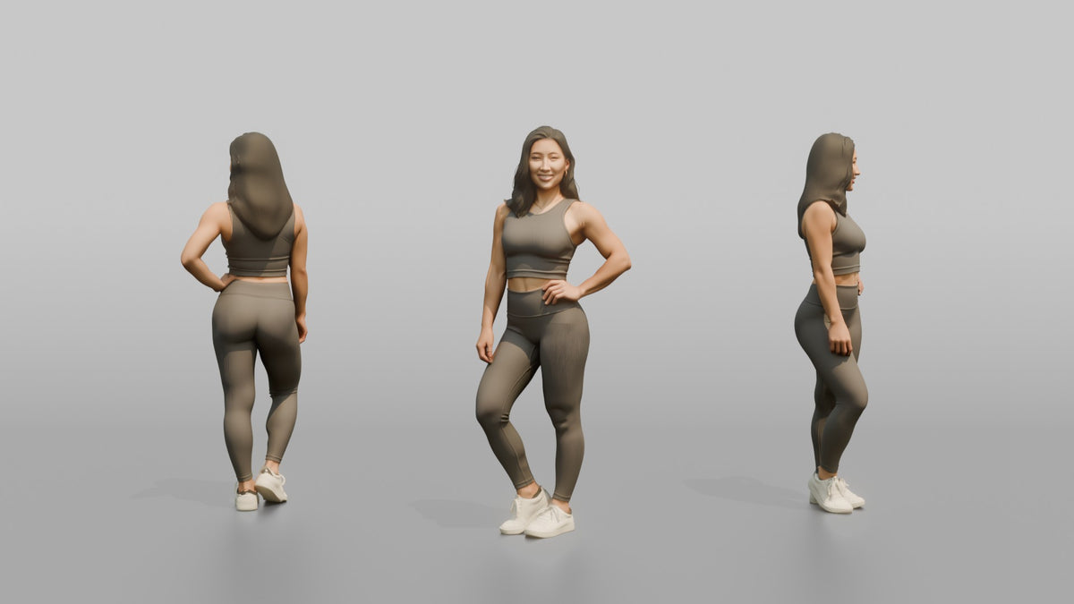 Fitness Influencer Woman Standing At An Angle, One Hand On Hip - 3D character model, view 1
