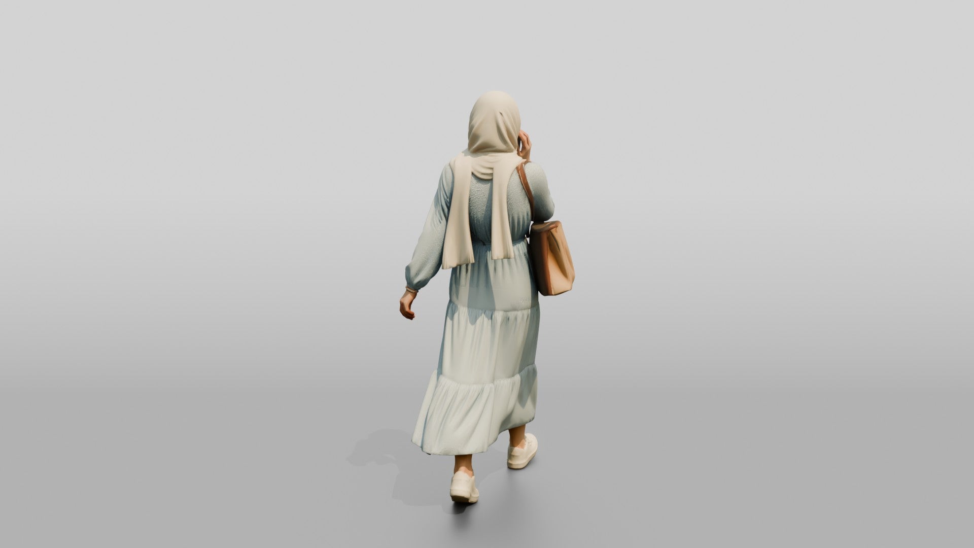 Slender Young Lebanese Woman in Hijab Walking and Texting