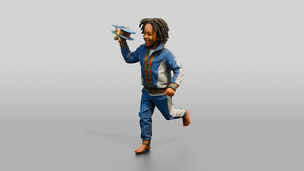 African Boy Running with a Toy Airplane