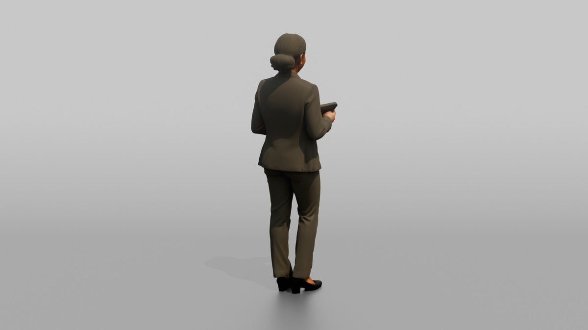 Host Woman Holding A Tablet POS Device - 3D character model, view 3