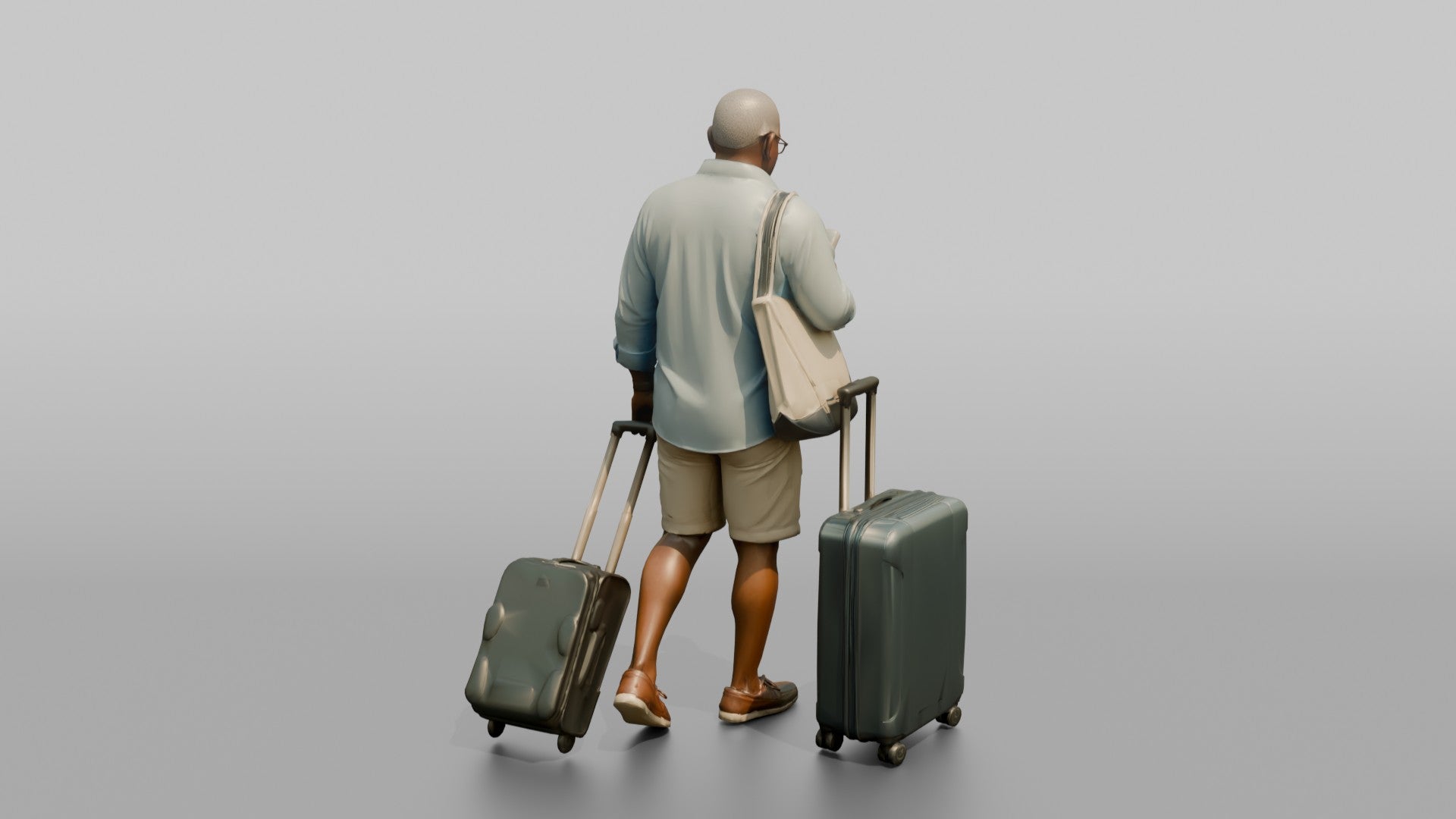 Traveler Wheeling A Suitcase And Texting