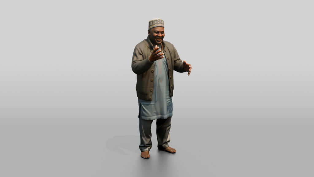 Elderly African Man in a Fula Hat Gesturing While Talking
