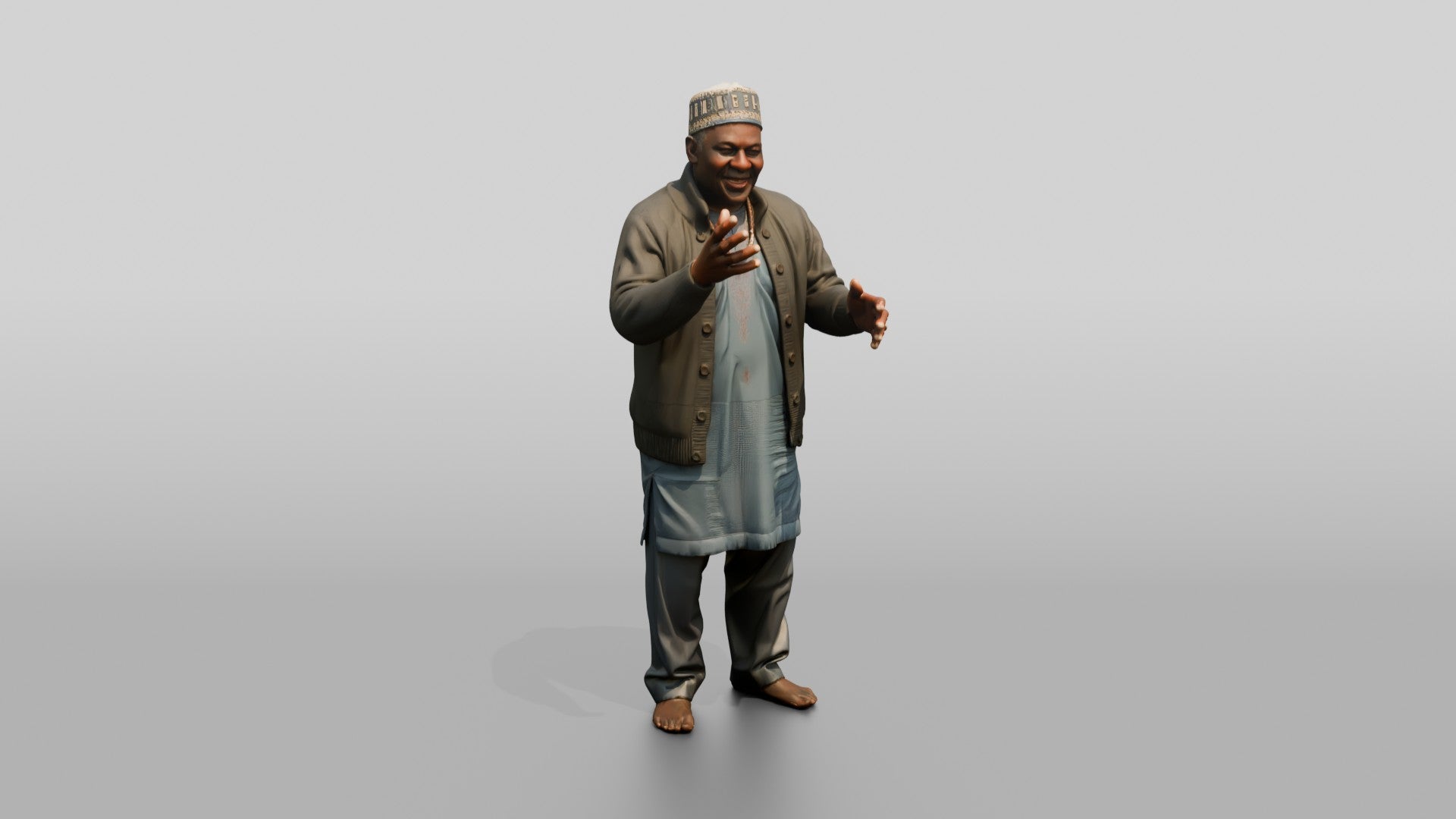 Elderly African Man in a Fula Hat Gesturing While Talking