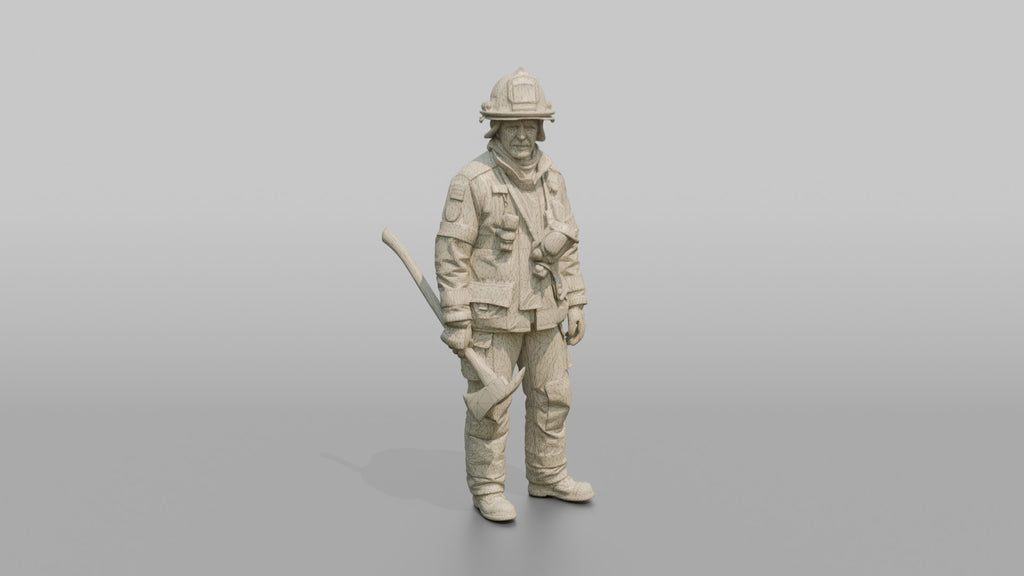 Firefighter Man Holding an Axe Down By His Side