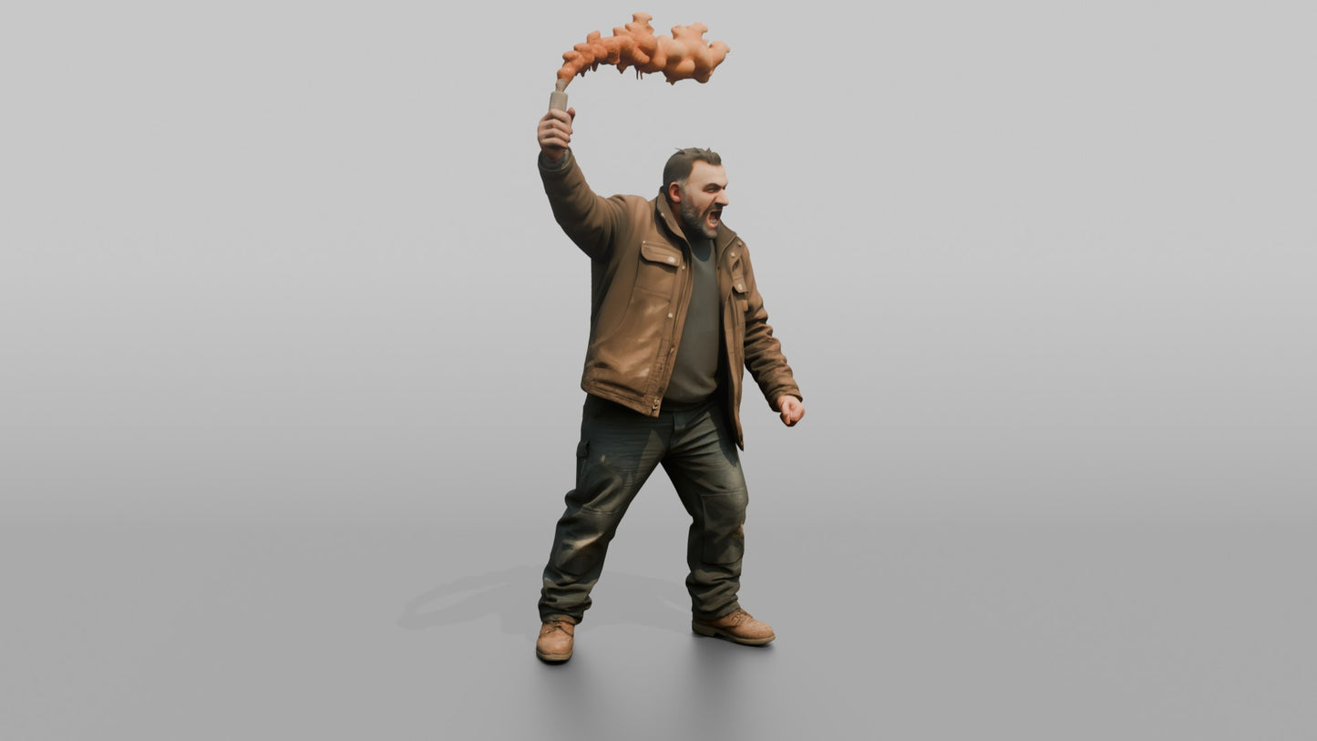 Protester Man Waving a Torch