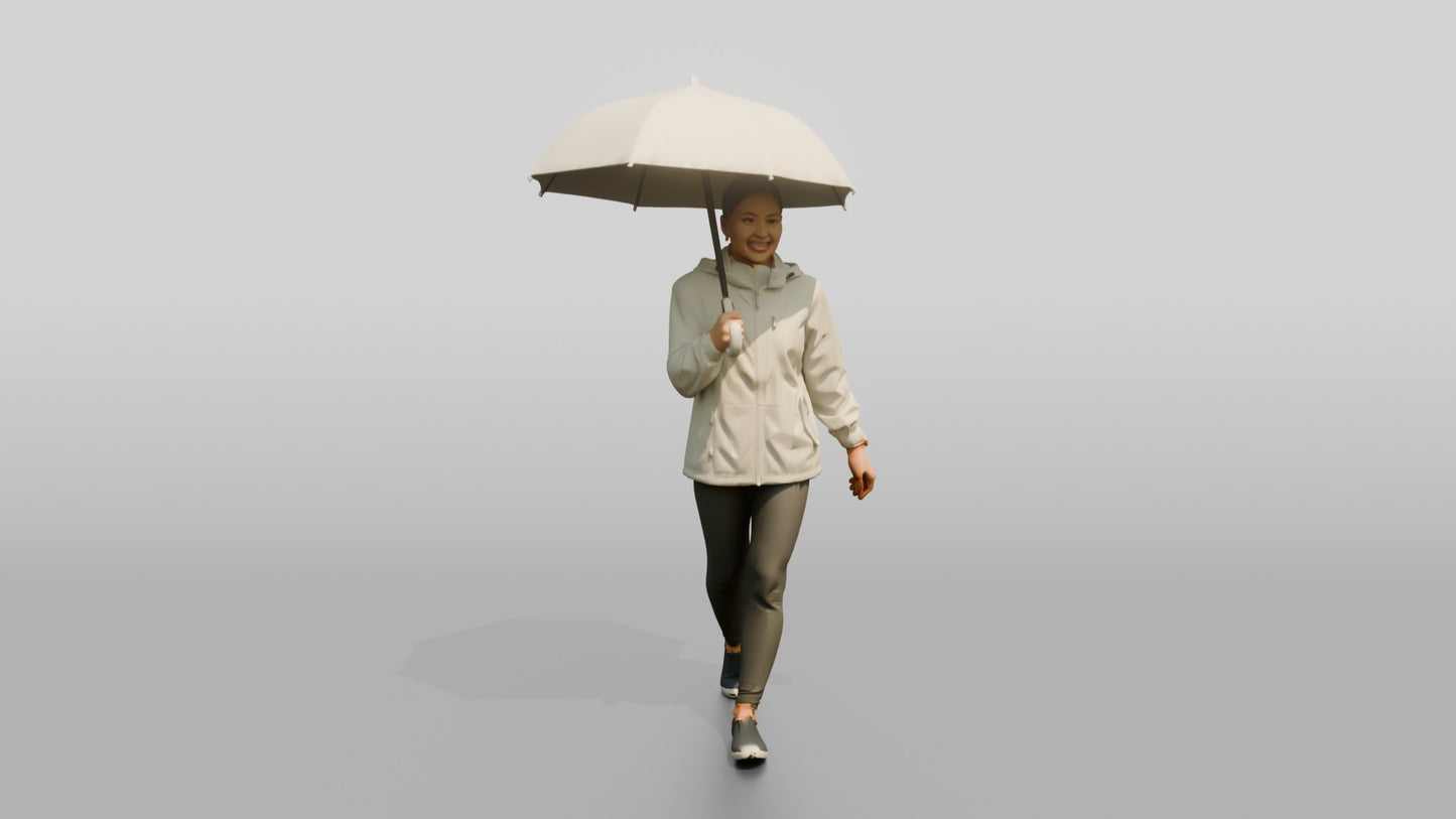 Southeast Asian Woman Walking with Clear Umbrella