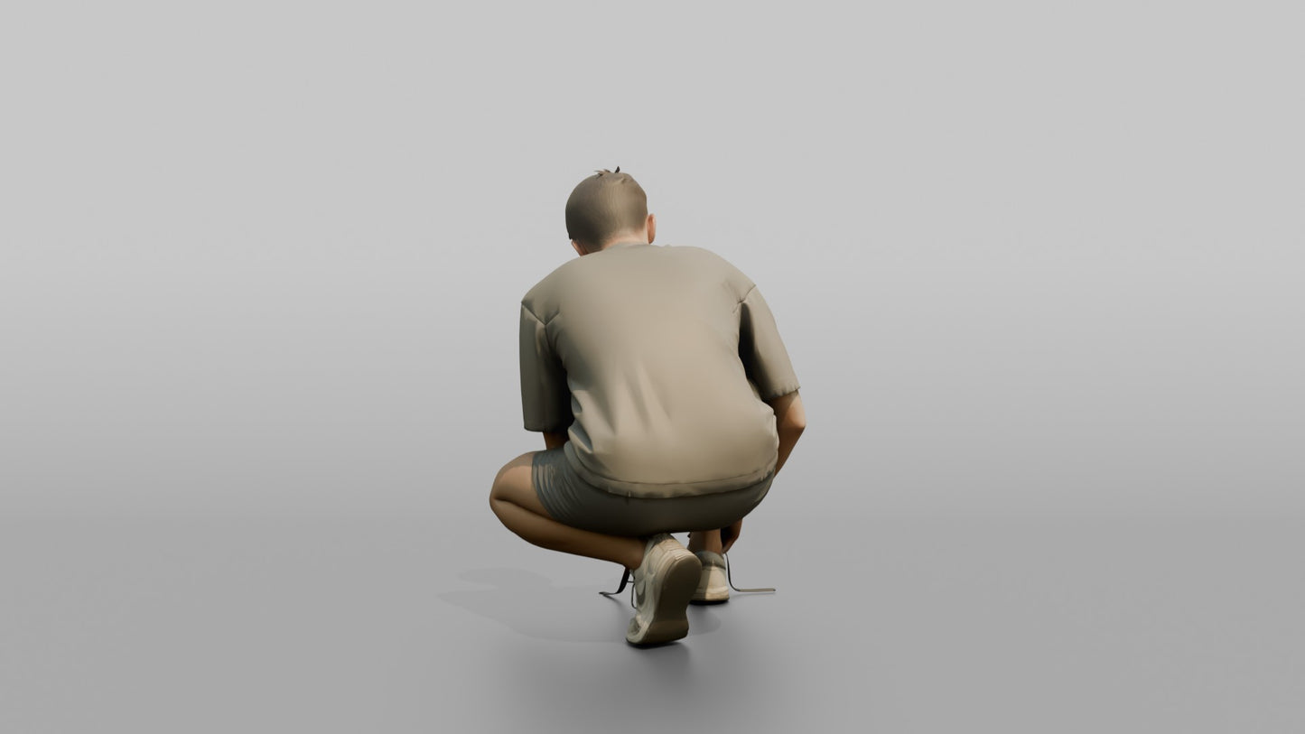 Man Crouching to Retie His Sneakers