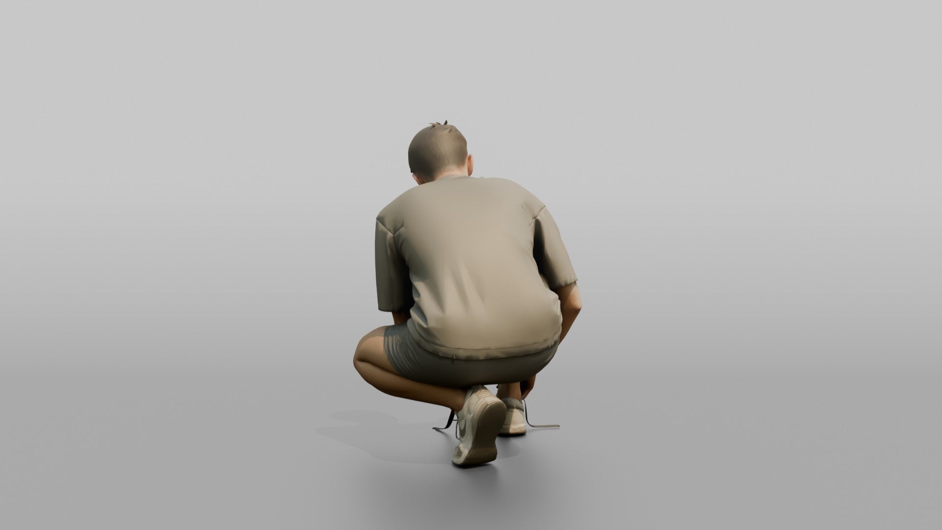 Man Crouching to Retie His Sneakers