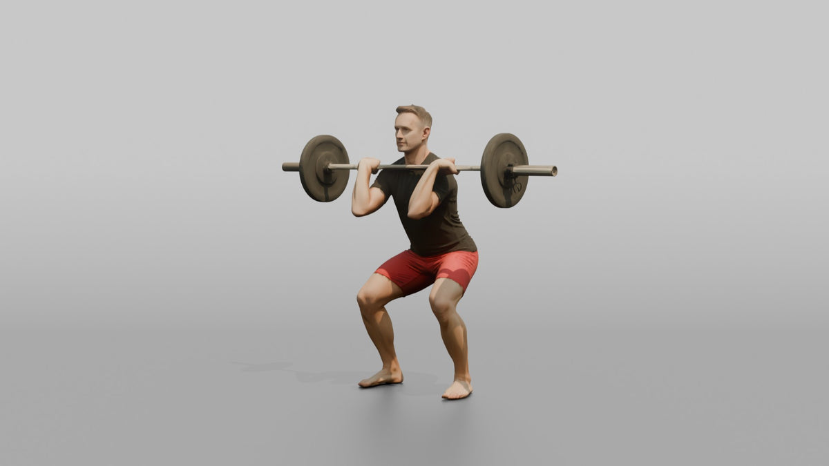 Weightlifter Man Holding A Barbell At Chest Height For A Front Squat - 3D character model, view 4