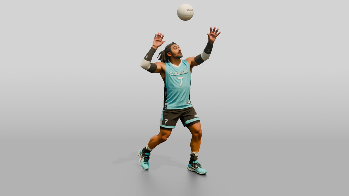 Male Volleyball Player in Cyan and Black Kit