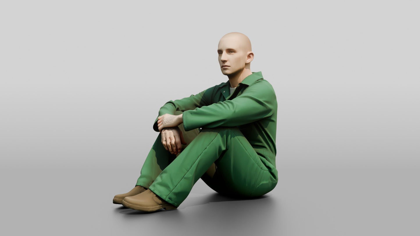 Caucasian Male Prisoner in a Green Uniform