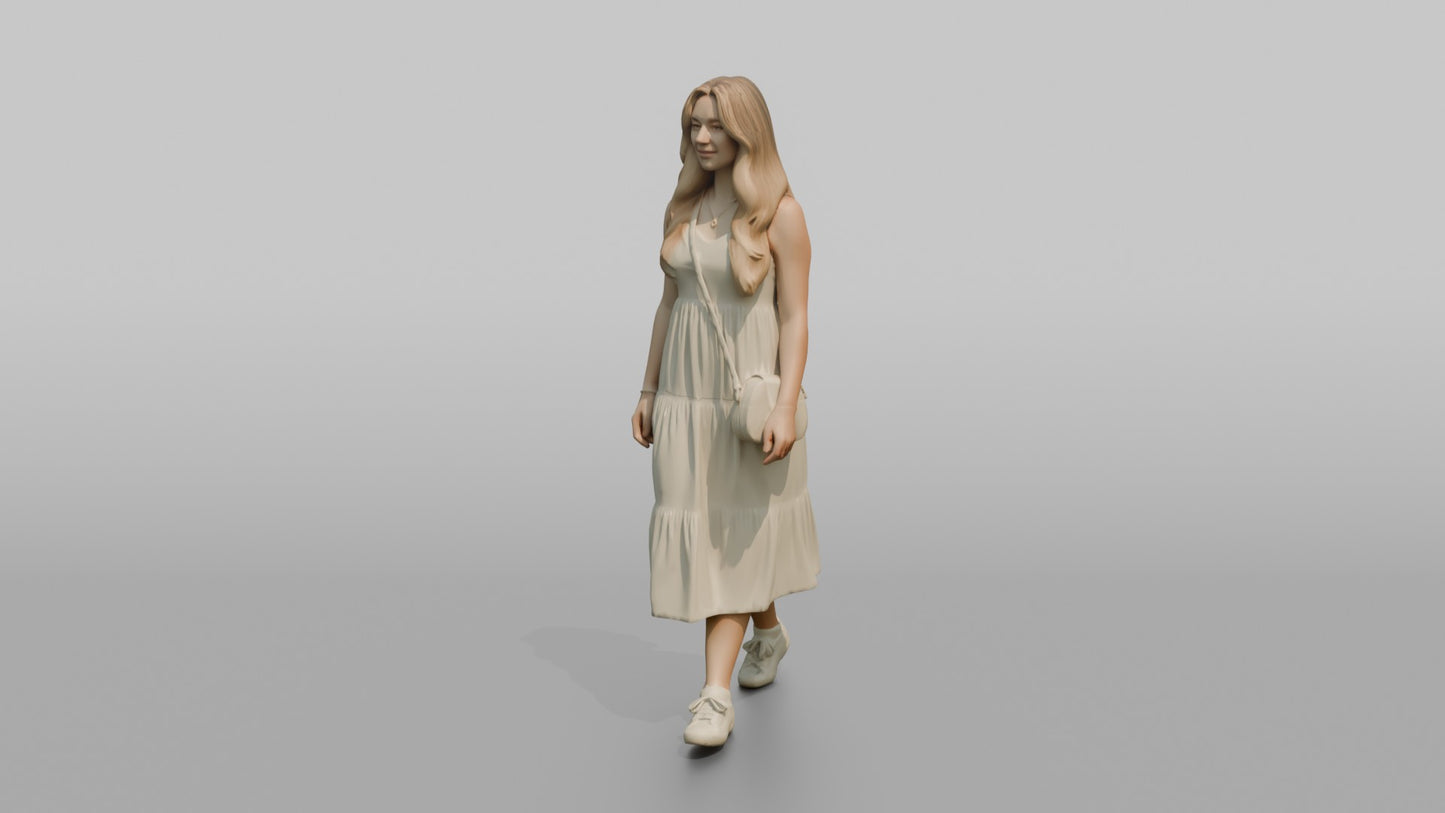 Scandinavian Girl Walking in a White Summer Dress