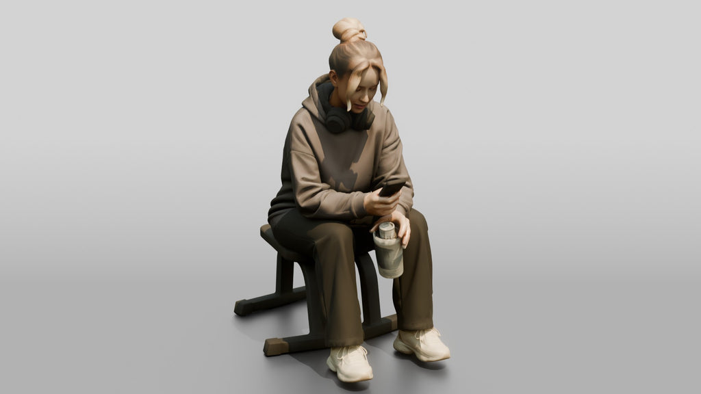 Woman Sitting on Bench with Phone