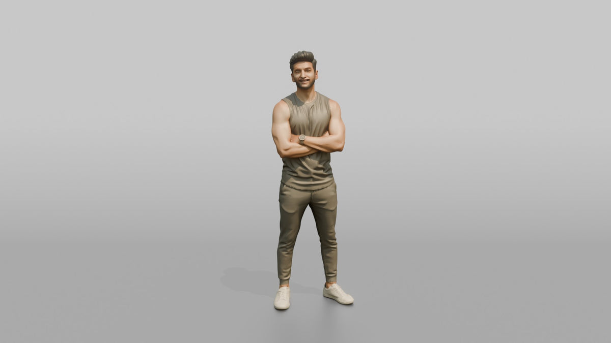 Fitness Influencer Man Standing Tall, Chin Up, Confident Expression - 3D character model, view 5