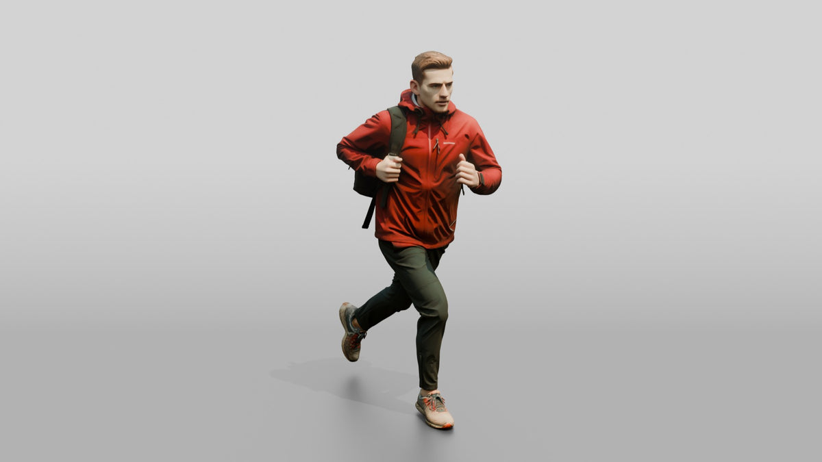 White Man Running for the Bus in Red Jacket - 3D character model, view 1