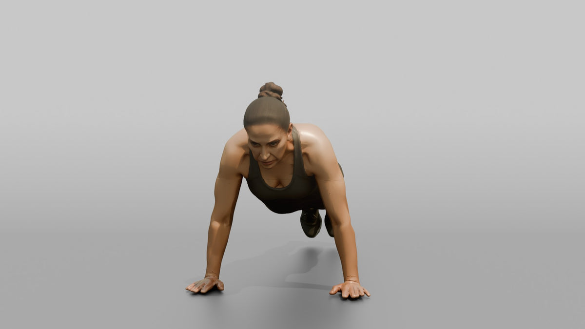 Bodyweight Athlete Woman Mid-burpee, Hands On The Ground - 3D character model, view 4