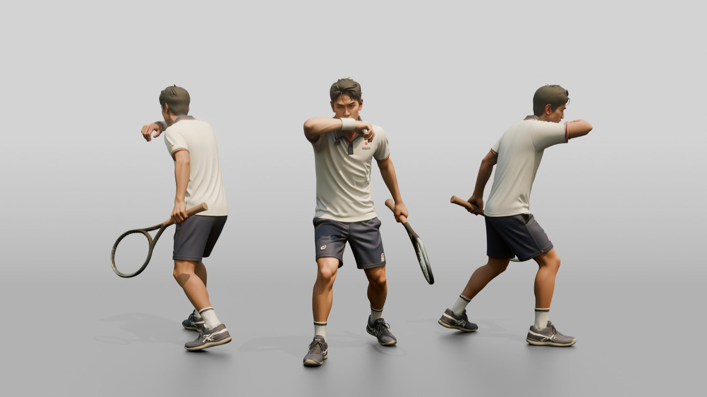 Male Tennis Player Wiping His Brow Mid-Rally