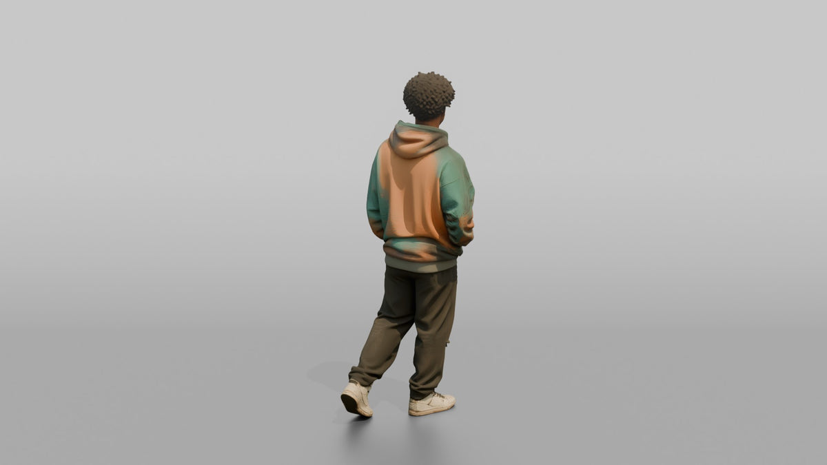 Patron Man Striking A Confident Urban Pose In An Oversized Colorful Hoodie - 3D character model, view 3