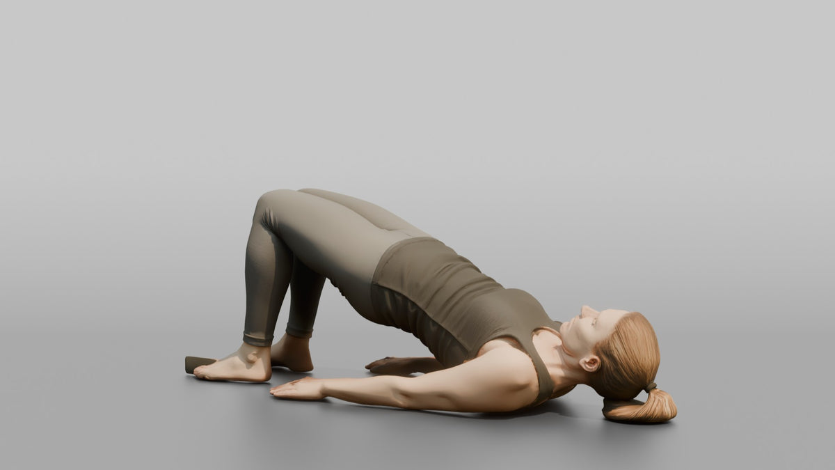 Bodyweight Athlete Woman At The Top Of A Glute Bridge - 3D character model, view 3