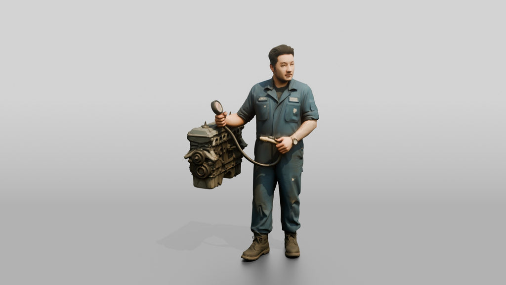 Mechanic Holding a Compression Test Gauge