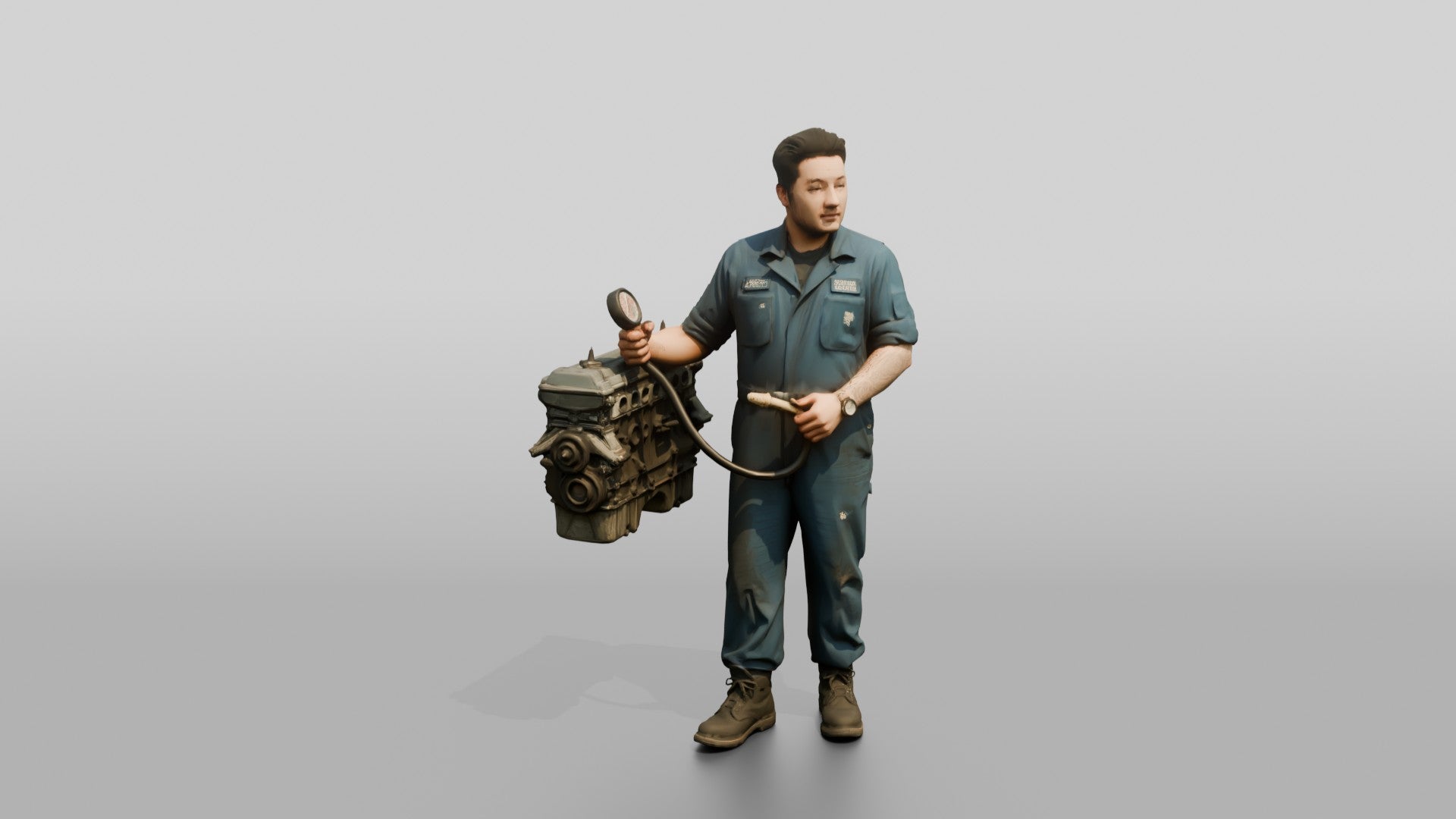 Mechanic Holding a Compression Test Gauge