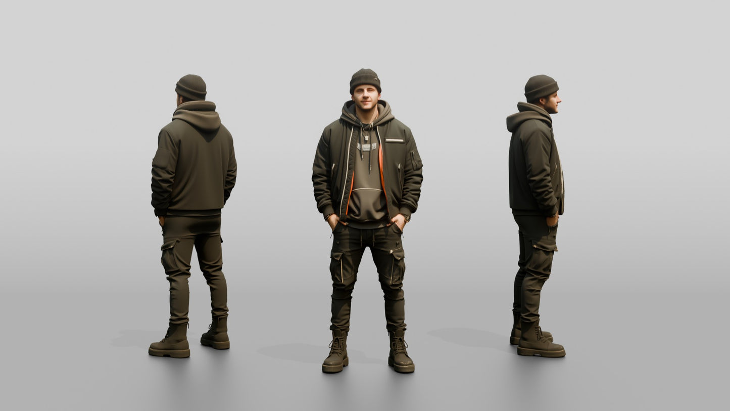 Caucasian Man in Streetwear Bomber Jacket