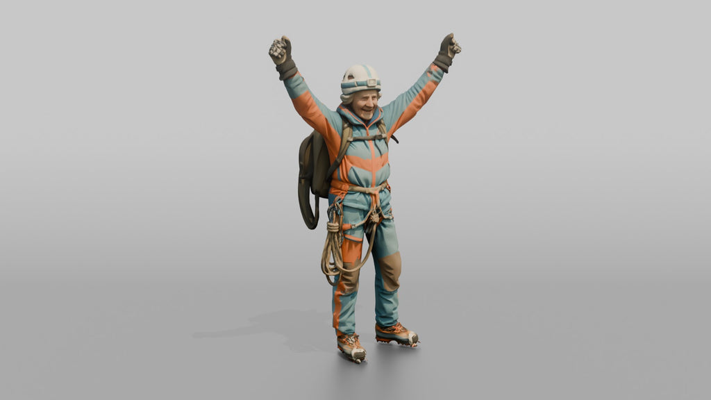 Mountaineer Raising Her Arms in Victory