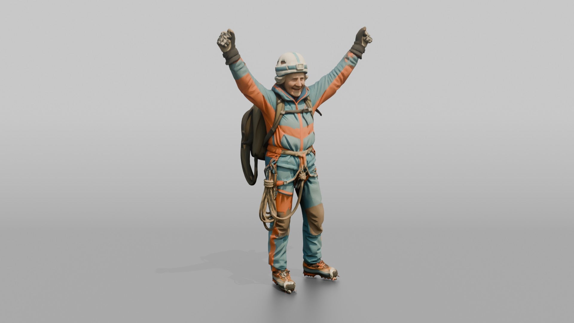 Mountaineer Raising Her Arms in Victory